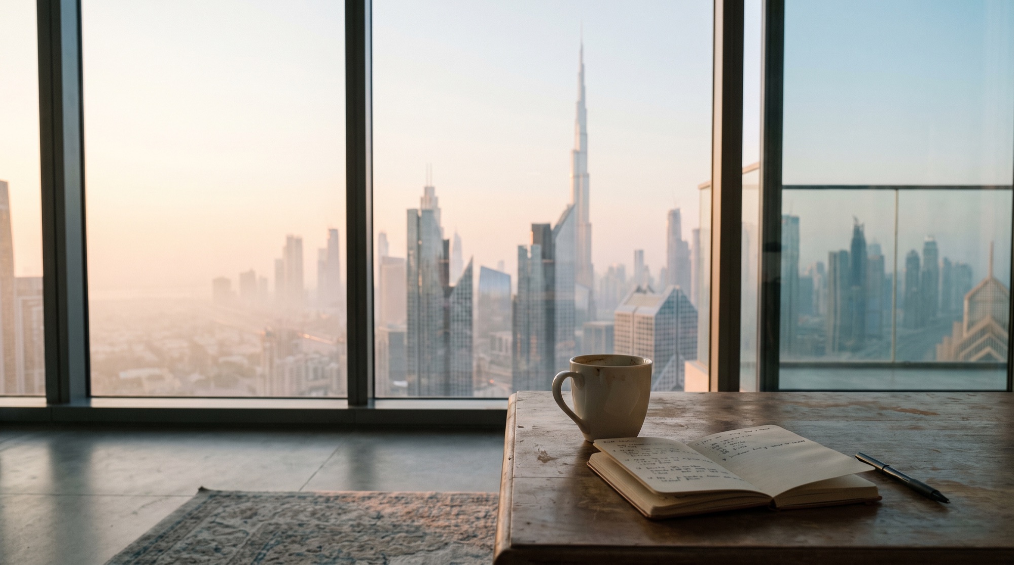 View from an apartment in Dubai over the skyline in the morning